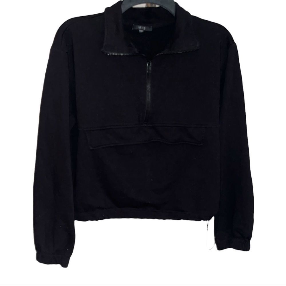 Iris Sweatshirt Women’s Cropped Black 1/2 Zip Cinched Waist Pullover